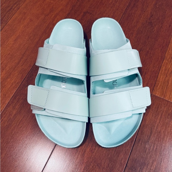 Birkenstock Uji Nubuck shine Leather straps slide sandals in surf green various - Picture 4 of 16